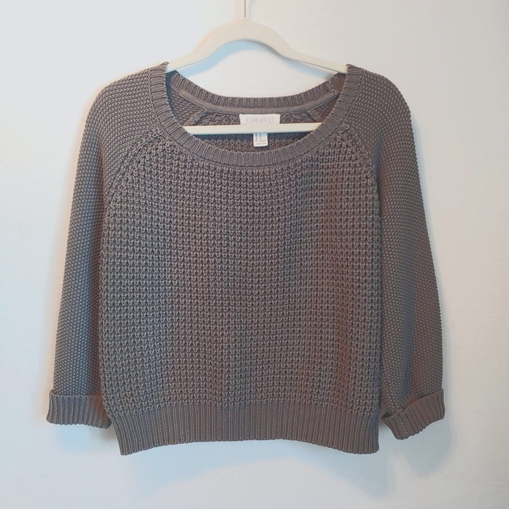 Forever 21 women knit wear round neckline long-sleeved sweater gray size medium